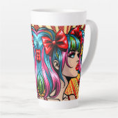 アーかわいらしトポップ・アートの漫画ガールと弓 カフェラテマグ (右アングル)