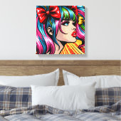 アーかわいらしトポップ・アートの漫画ガールと弓 キャンバスプリント (インサイチュ (寝室))