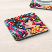 アーかわいらしトポップ・アートの漫画ガールと弓 コースター (左側)