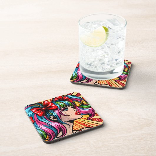 アーかわいらしトポップ・アートの漫画ガールと弓 コースター (右側)