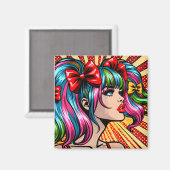 アーかわいらしトポップ・アートの漫画ガールと弓 マグネット (正面/裏面)