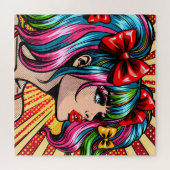 アーかわいらしトポップ・アートの漫画ガールカラフルアイアート ジグソーパズル (横)