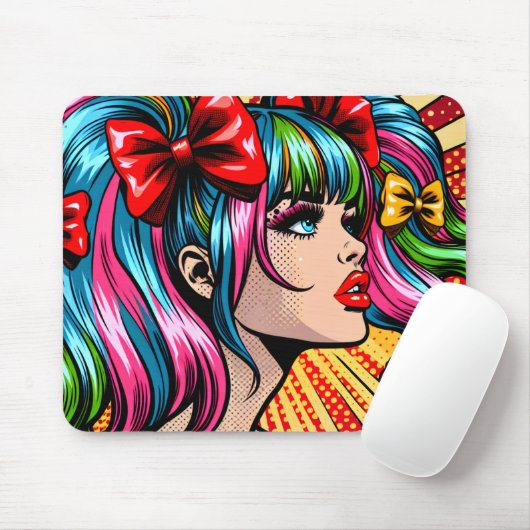 アーかわいらしトポップ・アートの漫画ガールカラフルアイアート マウスパッド (マウス)