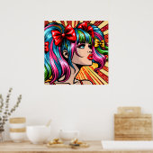 アーかわいらしポップ・アートのトカラフル漫画ガール ポスター (キッチン)