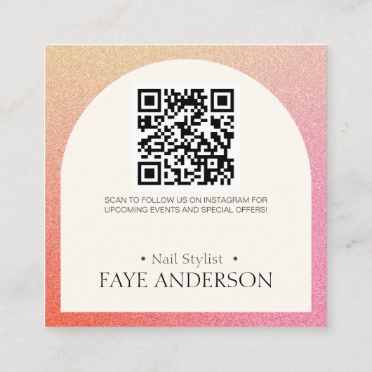 アーきらめくチピンクグリッターネイルアーティストQRコード スクエア名刺 (裏面)