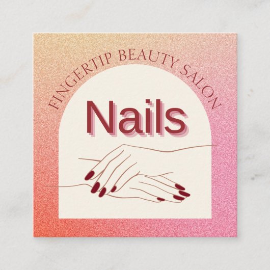 アーきらめくチピンクグリッターネイルアーティストQRコード スクエア名刺 (正面)