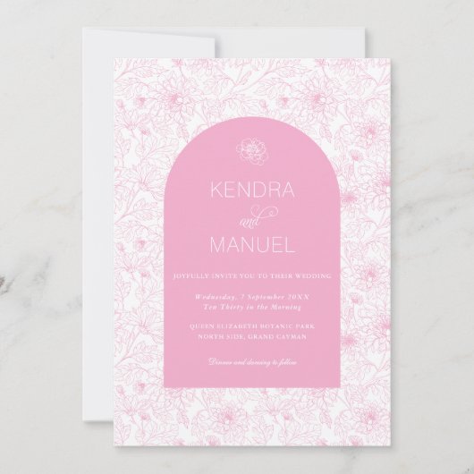 アーエレガントチフローラトワール赤面ピンク結婚ズ 招待状 (正面)