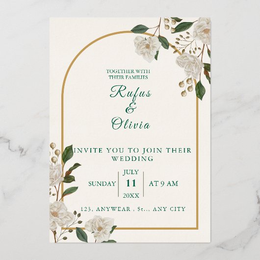 アーエレガントチフローラ結婚式招待状 | 素朴な 箔招待状 (正面)