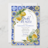 アーエレガントチブルーイタリアンタイルレモンブライダルシャワー 招待状 (正面)