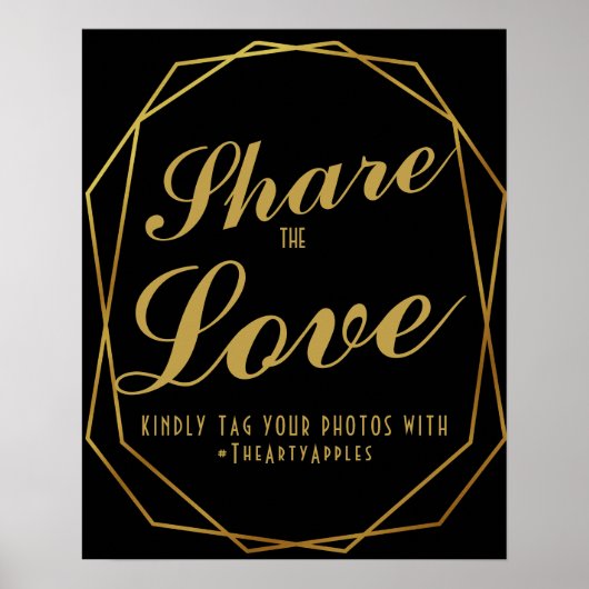 アーエレガントト・デコ・金ゴールドとブラック・ソーシャル・メディアのハッシュタグ ポスター (正面)