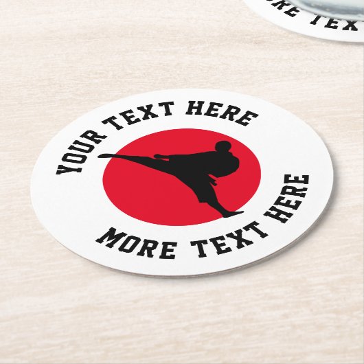 アーカスタムト空手蹴りシルエット ラウンドペーパーコースター (アングル)