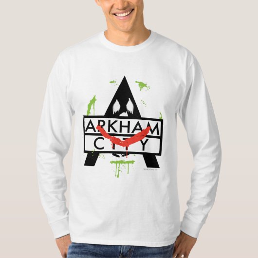 アーカムシティアイコンとジョーカー付き2 Tシャツ (正面)