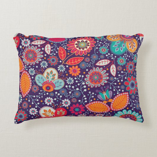 アーカラフルトイラストレーション自然フローラルパターン アクセントクッション (正面)