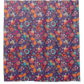 アーカラフルトイラストレーション自然フローラルパターン シャワーカーテン (正面)