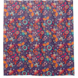 アーカラフルトイラストレーション自然フローラルパターン シャワーカーテン