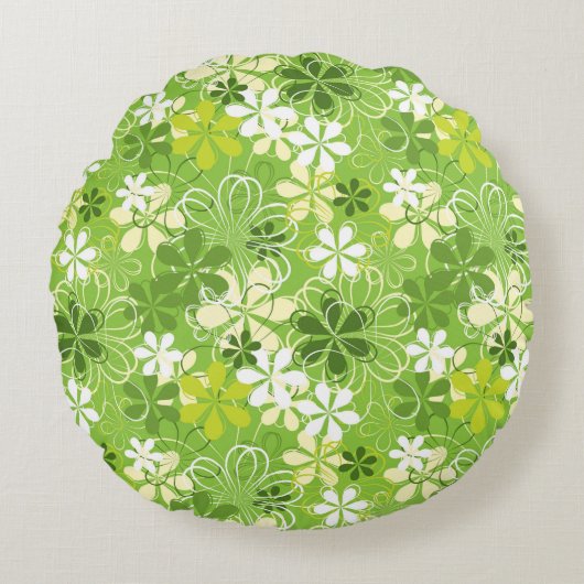 アーカラフルトイラストレーション自然フローラルパターン ラウンドクッション (正面)