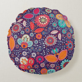 アーカラフルトイラストレーション自然フローラルパターン ラウンドクッション