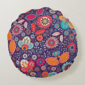 アーカラフルトイラストレーション自然フローラルパターン ラウンドクッション (裏面)