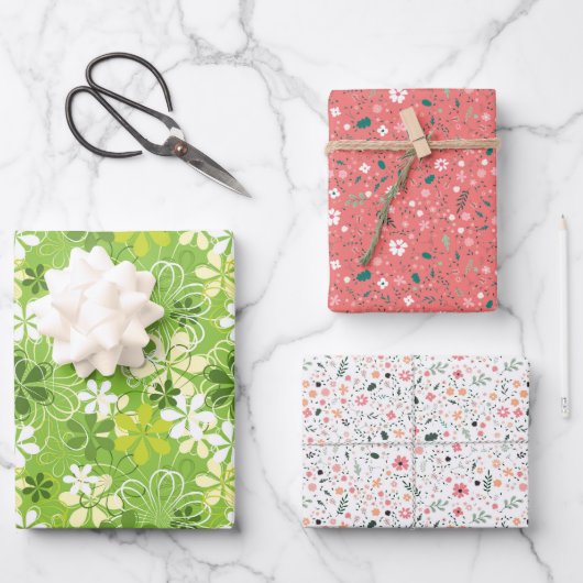 アーカラフルトイラストレーション自然フローラルパターン ラッピングペーパーシート (正面)