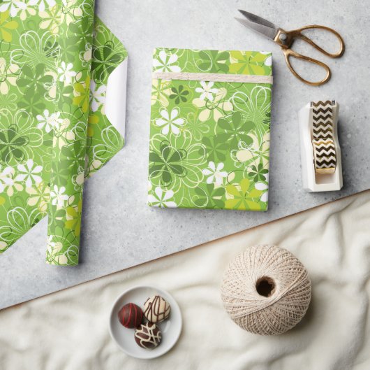 アーカラフルトイラストレーション自然フローラルパターン ラッピングペーパー (クラフト)