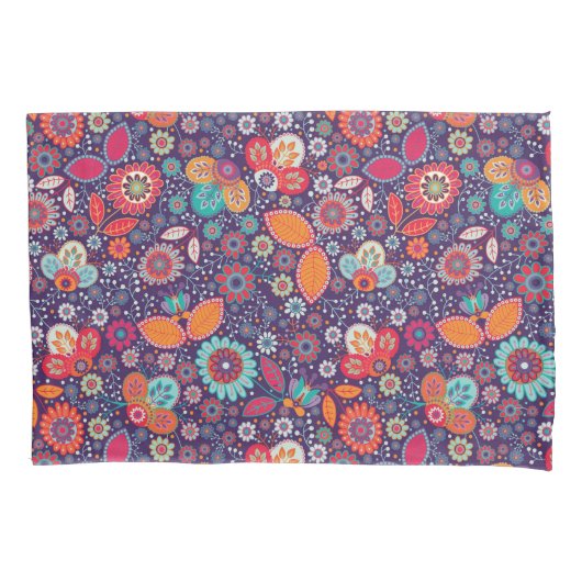 アーカラフルトイラストレーション自然フローラルパターン 枕カバー (正面)