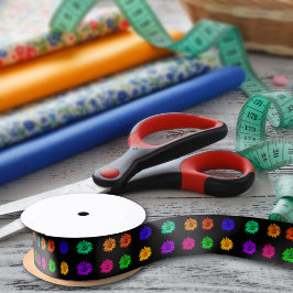 アーカラフルトデイジーブライトヒッピーフローラアート サテンリボン