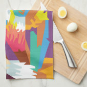 アーカラフルトポップ・アートのキツネポートレート キッチンタオル (四つ折り)