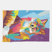 アーカラフルトポップ・アートのキツネポートレート キッチンタオル (横)