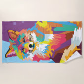 アーカラフルトポップ・アートのキツネポートレート ビーチタオル (正面)