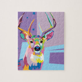 アーカラフルトポップ・アートのディアポートレート ジグソーパズル