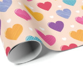 アーカラフルトポップ・アートのハートパターン ラッピングペーパー (ロールコーナー)