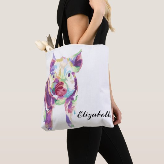 アーカラフルトポップ・アートのピグパーソナライズされたトートバッグ トートバッグ (クローズアップ)