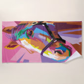 アーカラフルトポップ・アートのホースポートレート ビーチタオル (正面)