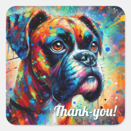 アーカラフルトポップ・アートのボクサードッググリーンブルーティール（緑がかった色）イエロー スクエアシール