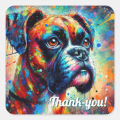 アーカラフルトポップ・アートのボクサードッググリーンブルーティール(緑がかった色)イエロー スクエアシール (正面)