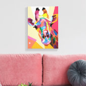 アーカラフルトポップ・アートの・キリンポートレート キャンバスプリント (インサイチュ (リビング))