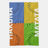 アーカラフルトポップ・アートの・コラージュ&ハクナ・マタタのメッセージ キッチンタオル (縦)