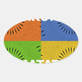 アーカラフルトポップ・アートの・コラージュ&ハクナ・マタタのメッセージ 楕円形シール (正面)