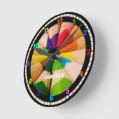 アーカラフルト鉛筆アクリルの壁掛け時計 ラウンド壁時計 (傾斜)