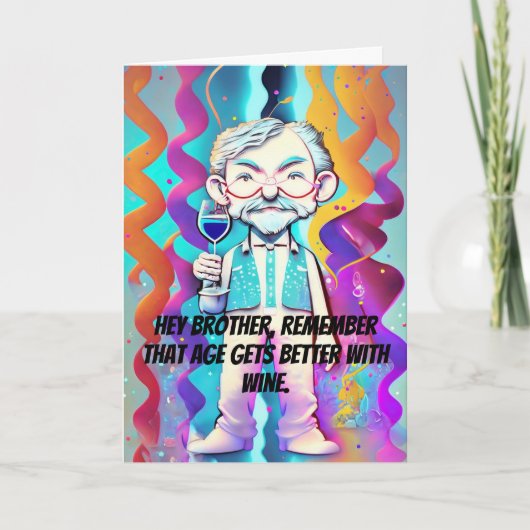 アーカラフルポップ・アートのトビッグブラザーおもしろいワイン誕生日 カード (正面)