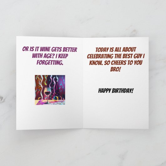 アーカラフルポップ・アートのトビッグブラザーおもしろいワイン誕生日 カード (内部)
