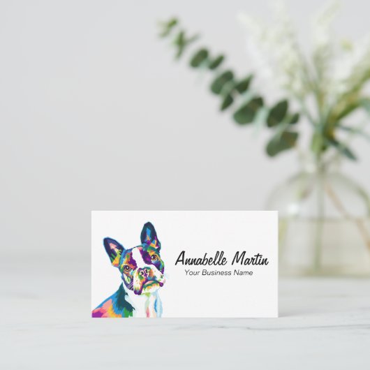 アーカラフルポップ・アートのトフランスのブルドッグ 名刺 (スタンド正面)