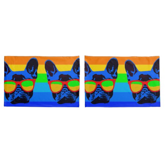 アーカラフルポップ・アートのトフランスのブルドッグ 枕カバー (バックセット)