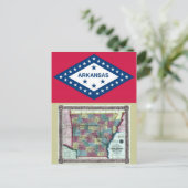 アーカンソーの地図と州旗 ポストカード (スタンド正面)