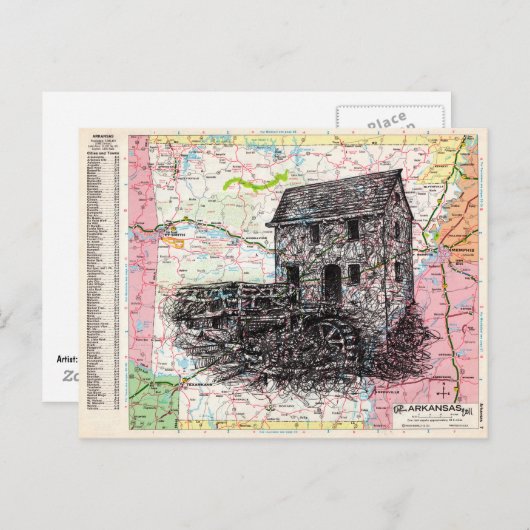 アーカンソーの地図の芸術 ポストカード (正面/裏面)