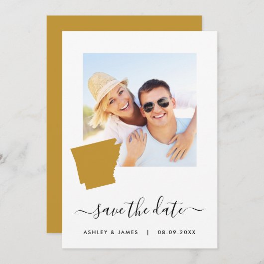アーカンソーの地図フォトウェディング日付カードを保存 セーブザデート (正面/裏面)