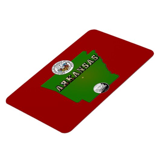 アーカンソーの地図、印章、州クォーフェイクト マグネット (左側)