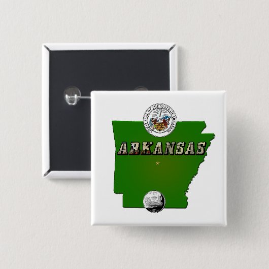 アーカンソーの地図、印章、州クォーフェイクト 缶バッジ (正面&裏面)