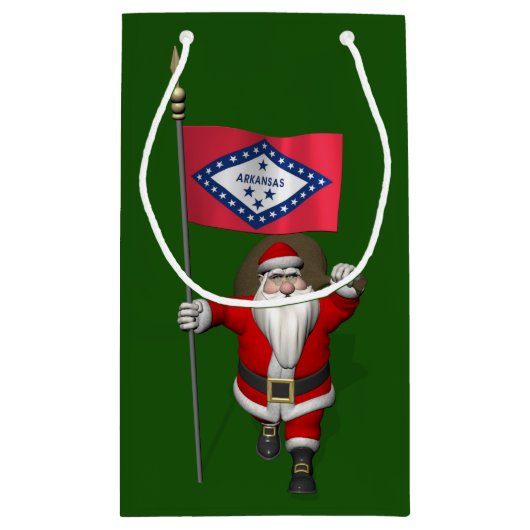 アーカンソーの旗を持つサンタクロース スモールペーパーバッグ (裏面)