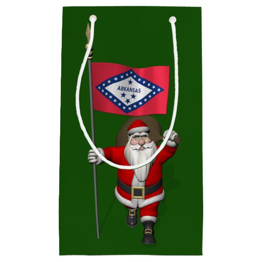 アーカンソーの旗を持つサンタクロース スモールペーパーバッグ (正面)